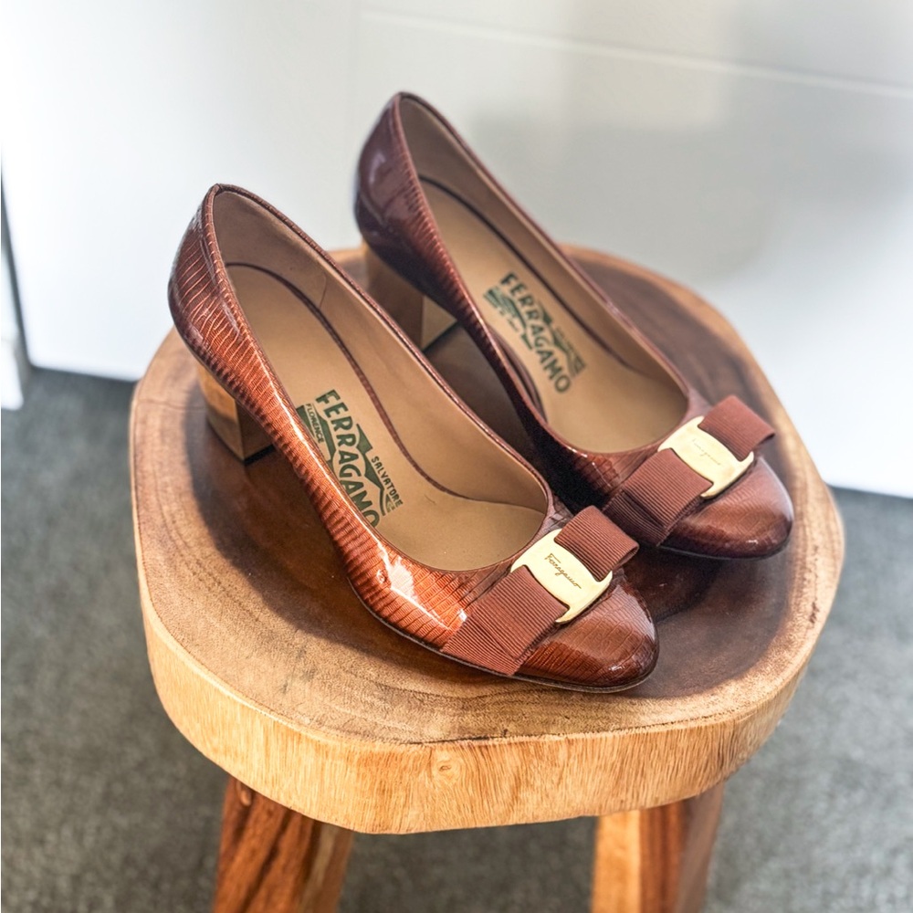 Salvatore Ferragamo | Snakeskin Vara Bow Heels